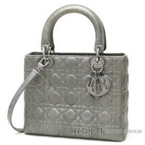 Christian Dior Lady Classic Handbag Cannage Stitching Silver Gray Leather